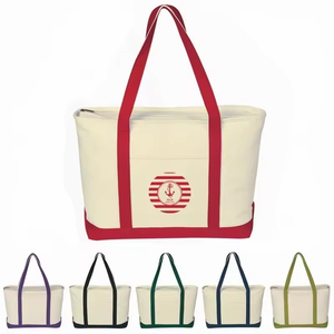 Borse Tote Grandi in Tela Extra Pesante Personalizzate con Blocchi di Colore, Chiusura Aperta, per Barca, Spiaggia e Spesa, per Tutte le Stagioni - Product Image 6