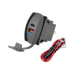 Rocker Switch Style USB Charger Quick Charge 12V PD Type C and USB QC 3.0 Car Charger Replacement with Fused Wiring Harness