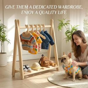 Estante de almacenamiento de ropa y sombreros de madera para niños, organizador plegable de ropa para mascotas (gatos y perros) para dormitorio. - Product Image 3