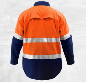 Bán Sỉ Áo Màu Cam An Toàn 2 Tông Màu Xanh Nước Biển Bảo Vệ Chống Cháy Theo Yêu Cầu 100% Cotton FR - Product Image 5