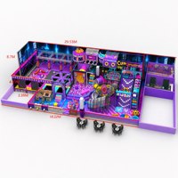 Aire de jeux intérieure personnalisée sur le thème cyberpunk de 320 m² pour enfants, équipement de parc d'attractions avec toboggan, piscine à balles et trampoline.