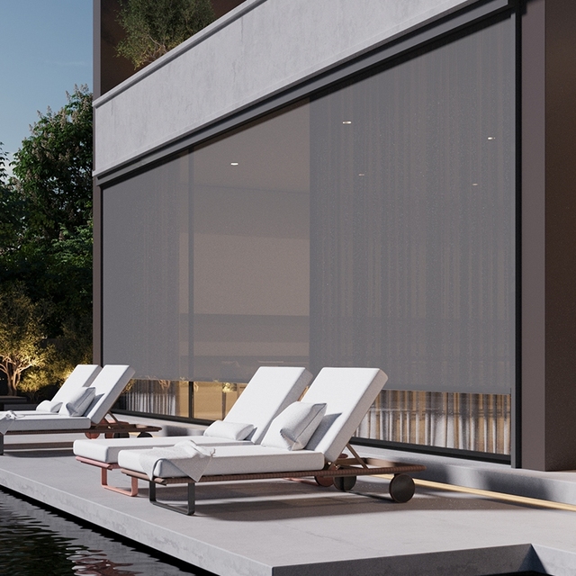 PVC and Polyester Windproof External Outside Blinds with Zip Track for Patio Outdoor Window Blinds Motorized Roller
