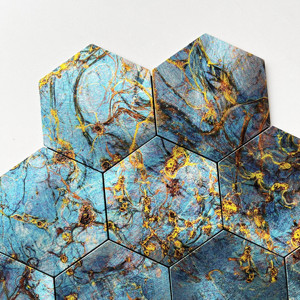 Hiện đại hình lục giác 3D hỗn hợp in ấn màu xanh kim loại phun vỏ và dính gạch sticker cho nhà bếp phòng tắm backsplash - Product Image 2