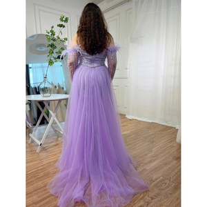 Vestidos de noche morados sin tirantes con mangas extraíbles Serene Hill LA72029 Vestidos de fiesta con cuentas <span class=keywords><strong>para</strong></span> mujeres Rts - Product Image 3