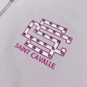 Sudadera con capucha rosa claro extragrande para hombre con cremallera, logotipo personalizado, adornos de perlas y piedras, ropa urbana gráfica, ODM OEM al por mayor - Product Image 4