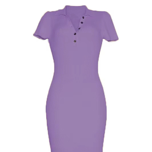 Fabbrica OEM di Maglioni, Abito in <span class=keywords><strong>Maglia</strong></span> da <span class=keywords><strong>Donna</strong></span> Personalizzato Primavera-Estate con Colletto a Polo Colorato e Maniche Corte - Product Image 1
