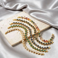 Gelang Tenis Zirkonia Kubik Clover Mewah Grosir Berlapis Emas Multi Warna Gelang Clover Keberuntungan yang Dapat Ditumpuk Perhiasan Wanita