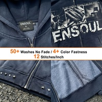 Maßgefertigter Übergroßer Street-Cropped-Sweatshirt Vintage-Waschung Bedruckter Zip-Hoodie mit Strass Professioneller Bekleidungshersteller
