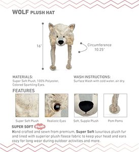Cappello a Forma di Testa di Animale Personalizzato LEVIN, Simpatico Cappello Peluche a Forma di <span class=keywords><strong>Lupo</strong></span> per Bambini - Product Image 2