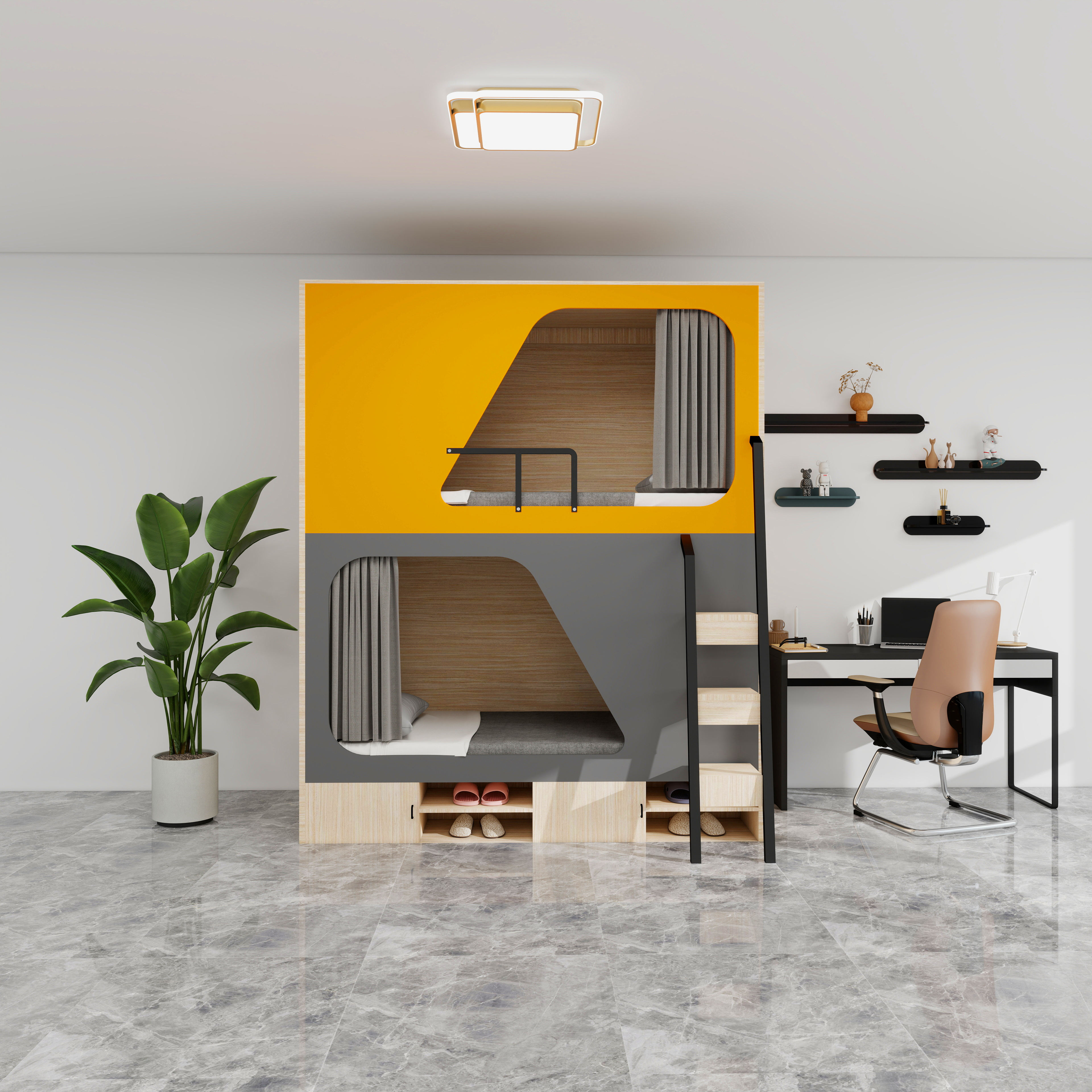 Tiene un mueble bajo la cama