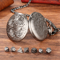 Montre de poche rétro 3D Dragon à cinq têtes, coque de montre, ensemble de 7 dés de jeu de rôle Dungeons and Dragons (D&D) avec collier