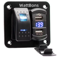Panel Saklar Rocker 12V dengan USB dan Voltmeter, Pengisi Daya Mobil USB Ganda 5V/4.2A, Panel Saklar Toggle Tahan Air 12 Volt untuk Kapal dengan Stiker