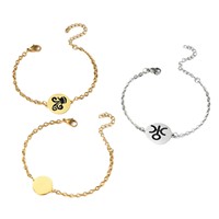 Bracelet tendance unisexe en acier inoxydable plaqué or 18 carats avec breloque ronde vierge pour sublimation et gravure personnalisée