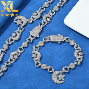 Factory Custom Fine Jewelry Hip Hop 10mm Moon Star 925 Sterling Silver Bracelet Moissanite Luxury Women <b>Men</b> Chain Link Bracelets - Product Image 3
