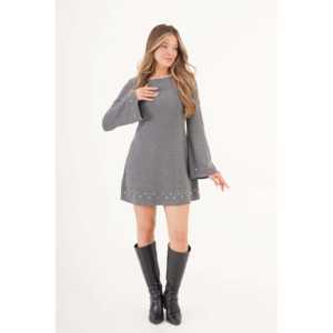 Vente en gros Robe longue grise XL grande taille, tricotée et ornée au crochet ajouré, élégante, de Thessalonique, pour femmes, pour le club et le quotidien - Product Image 4