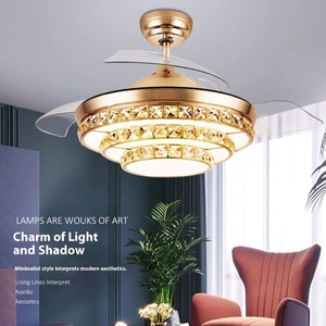 Quạt trần đèn LED đồng thau điều khiển từ xa 6 tốc độ đảo chiều 42 inch với 5 cánh quạt, động cơ DC, có thể điều chỉnh độ sáng, kiểu gắn sát trần, dành cho phòng khách hiện đại - Product Image 3