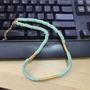 NC1094 Perles Heishi Collier disco d'oro in rilievo arcobaleno polimero argilla disco in vinile <span class=keywords><strong>perline</strong></span> Heishi <span class=keywords><strong>collana</strong></span> girocollo da spiaggia per <span class=keywords><strong>donna</strong></span> - Product Image 2