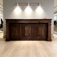 Comptoir de bar incurvé vintage en bois massif de style européen pour café/boutique de thé au lait, mobilier de bar multifonctionnel personnalisable