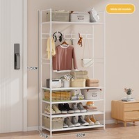 Porte-chaussures et porte-vêtements combinés en métal moderne pour l'entrée, avec démontage et montage