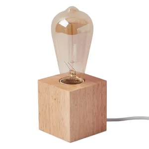 Lampe à filament en bois naturel cubique vintage porte-ampoule lampe de table vintage pour chambre à coucher