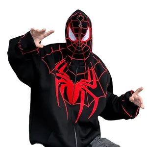1:1 Spider Anime Winter Jacket Popular Full Zip Embroidery Hoodie Terry Fleece Plus Size Cotton Print Pattern Full Face Coverage