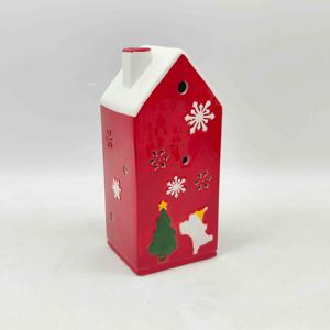 Lanterne de Noël en céramique pour bougie chauffe-plat, motif maison rouge et <span class=keywords><strong>blanc</strong></span> avec toit enneigé, cheminée, flocon de neige, arbre et <span class=keywords><strong>ours</strong></span>, décoration de maison pour les fêtes - Product Image 1