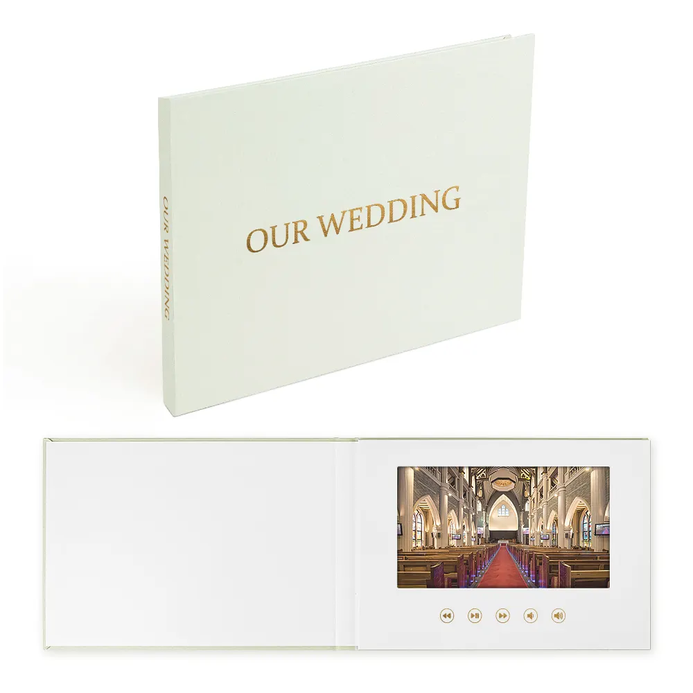Personalizzato il nostro matrimonio lamina d'oro 7 pollici IPS video book matrimonio lino video brochure Album Video di nozze