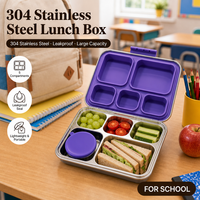Boîte à lunch bento en acier inoxydable, 5 compartiments, anti-fuite, sans BPA, conteneur alimentaire de qualité alimentaire pour enfants et adultes, OEM personnalisé