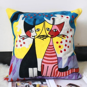 Housse de coussin carrée <span class=keywords><strong>brodée</strong></span>, décorations d'extérieur en coton, personnalisés, à la main de chats, nouveauté, Picasso - Product Image 5