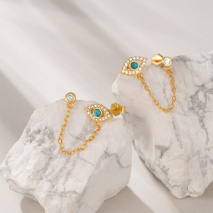 ROXI Pendientes de Plata de Ley 925 con Ojo de Diablo, Cadena con Borlas Únicas e Incrustaciones de Circonita - Product Image 4
