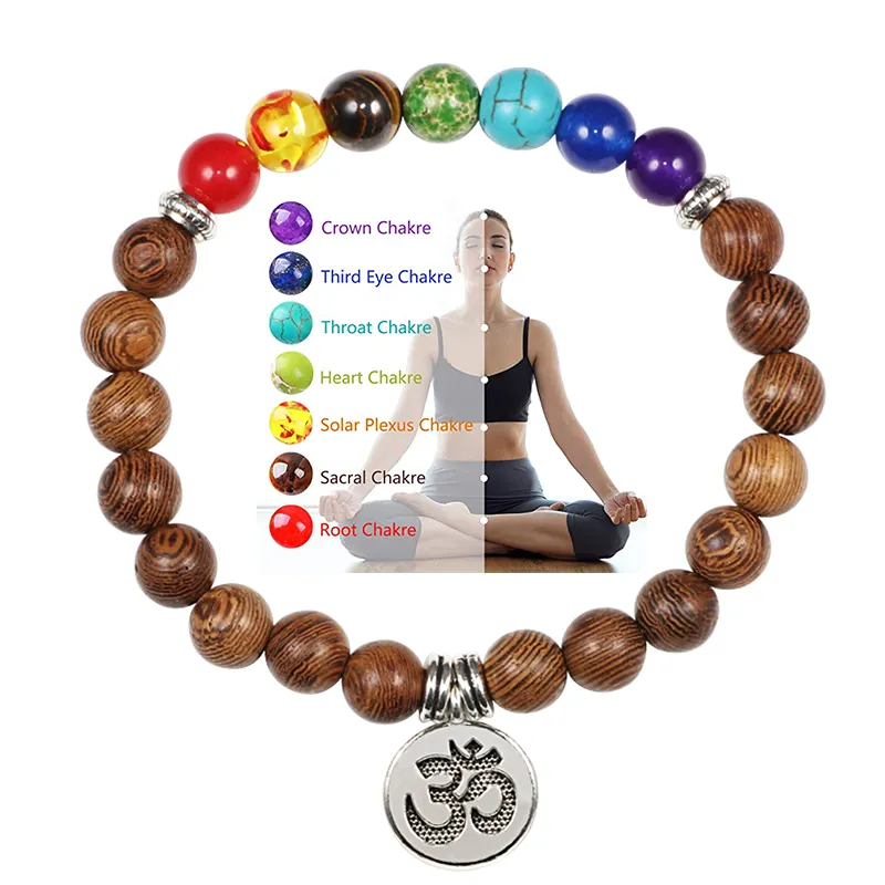 Pietra lavica naturale 7 Chakra bracciale perlina di legno Buddha preghiera guarigione equilibrio Yoga braccialetti con ciondoli per donna uomo gioielli regalo
