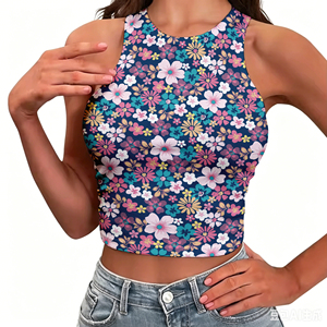 Venta Directa de Fábrica, Diseño Personalizado Exclusivo, Impresión Bajo Demanda, Chaleco Sexy para <span class=keywords><strong>Mujer</strong></span> con Estampado Hawaiano, sin Bordes, que Deja Descubiertos el Ombligo - Product Image 1