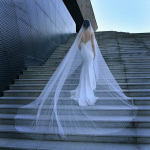 <span class=keywords><strong>Voile</strong></span> de Mariée Long Cathédrale Traînant 3M Qushine, Romantique et Élégant, Bords Perles, Haute Qualité, Vente en Gros - Product Image 4