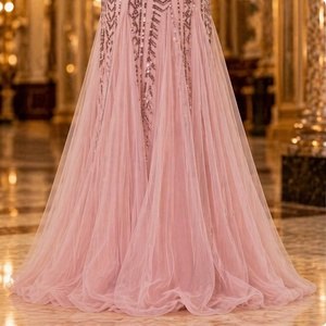 Robe <span class=keywords><strong>de</strong></span> soirée rose perlée, sans bretelles, coupe <span class=keywords><strong>sirène</strong></span>, en tulle, longueur au sol, robe <span class=keywords><strong>de</strong></span> gala OEM - Product Image 4