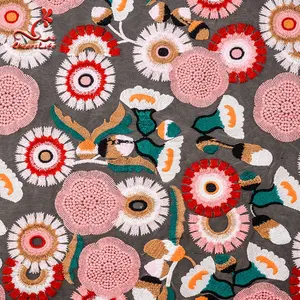 Fabrik Direkt Luxus 100% Polyester Einzelnen Organza Voile 3D Floral Spitze Stoff