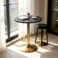 Table de bar ronde moderne à hauteur réglable, plateau en bois lisse, base en métal noir robuste, table de bistrot, table de café, table à manger pour la maison