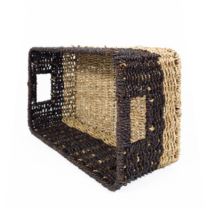 Custom-made cross-border handmade seaweed and rattan woven portable storage <b>baskets</b>, <b>square</b> desktop felt and rattan storage - Product Image 2