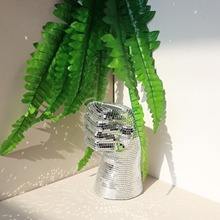 Vase <span class=keywords><strong>en</strong></span> forme de poing boule disco, grand pot de fleurs unique <span class=keywords><strong>en</strong></span> mosaïque miroir et décoration d'intérieur, vase décoratif comme centre de table, pot de rangement moderne - Product Image 2