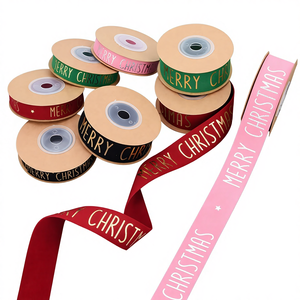 Nastro in Velluto Monofacciale con Stampa Dorata per Fiocchi Natalizi, Confezioni Regalo e Decorazioni - Product Image 2