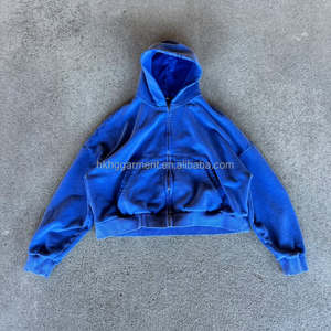 hoodie manufacturer High Quality Custom logo <b>Zip</b> up Acid Wash Vintage Casual Street Wear Oversized Crop Printing Hoodies Men - Product Image 3