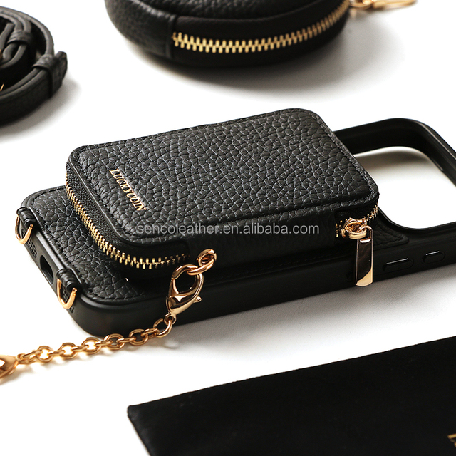 Premium Genuine Leather Crossbody Phone Case for iPhone with Detachable Strap Card Holder and Mini Coin Pouch