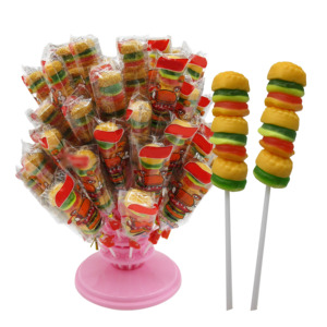 Vente de gros Bonbons mous en-cas Sucette <span class=keywords><strong>bonbon</strong></span> <span class=keywords><strong>bonbon</strong></span> à saveur de fruit en forme de hamburger - Product Image 1