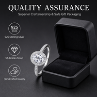 Cincin Cubic Zirconia Perak Sterling 925 Potongan Oval 5x7mm CZ Halo Pave Band Solitaire Cincin Pengantin Wanita