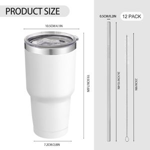 Gobelet isotherme en acier inoxydable à double paroi avec couvercle et paille, blanc, isolation thermique de 6 à 12 heures, tasse à café portable pour les voyages - Product Image 2