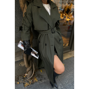 Gabardina Caqui para Mujer con Abertura Lateral, Estilo Casual, Tejido de Cuero y Punto, Relleno de Algodón, Decoración con Botones, Personalizada para Otoño - Product Image 5