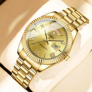 Reloj de Diseño para Hombre, Automático, Mecánico, con Doble Calendario, Brazalete Dorado, Estilo Lujoso - Product Image 1