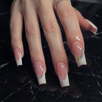 Faux ongles à presser de qualité supérieure, longs, forme cercueil, avec breloques 3D, nœuds et perles, pour fêtes, vente en gros