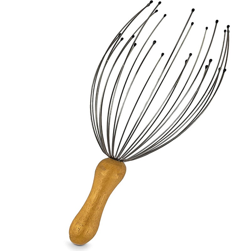 Energinox 24 Fingers Hair Stimulation Stress Relief Wood Handheld Stainless Steel Tingler Head Scratcher