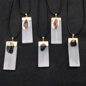 Colgante de coche natural, palo de selenita marroquí, amatista, turmalina negra, plato de carga, Varita, collar - Product Image 2