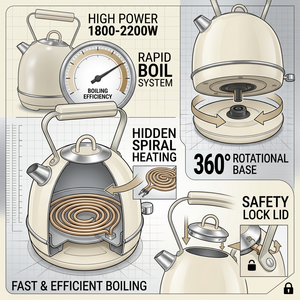Bouilloire vintage à dôme en acier inoxydable sans fil à induction avec fonction maintien au chaud, capacité 1,8 L, usage domestique - Product Image 5